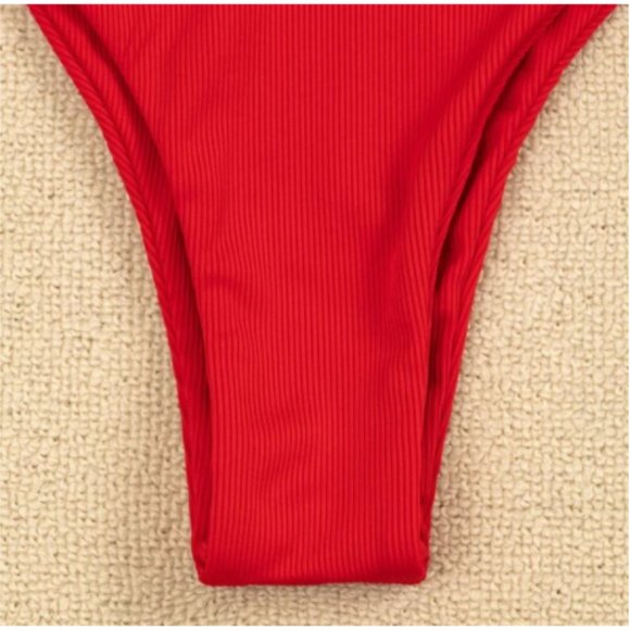 Brand New Ribbed Cut Out Bikini in Red - Picture 5 of 5